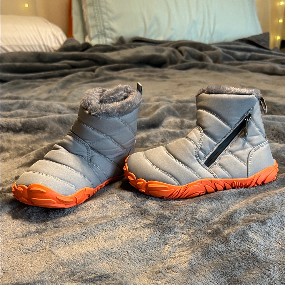 Kids' Cozy Gray and Orange Boots